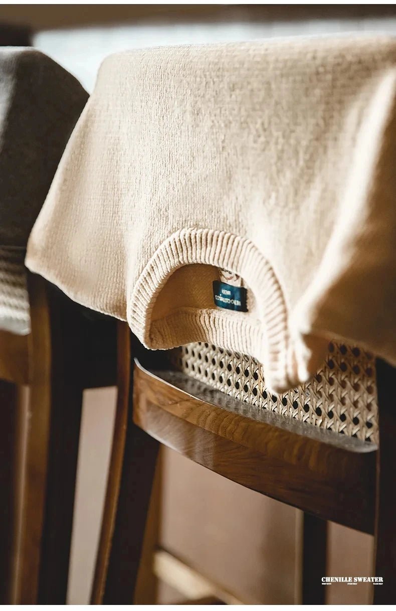 Maglione girocollo in ciniglia casual Maden per uomo Maglieria beige calda e delicata sulla pelle Autunno Inverno Maglione morbido tinta unita di base - StepByStepNow