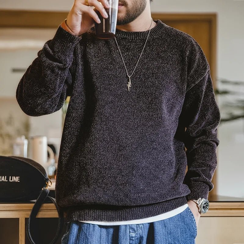 Maglione girocollo in ciniglia casual Maden per uomo Maglieria beige calda e delicata sulla pelle Autunno Inverno Maglione morbido tinta unita di base - StepByStepNow