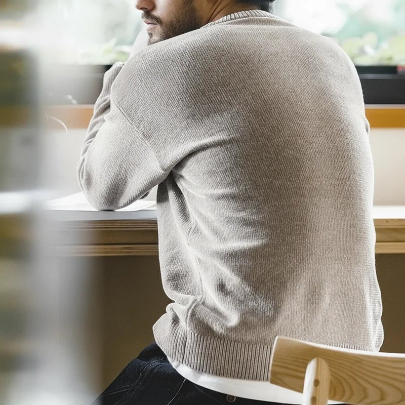 Maglione girocollo in ciniglia casual Maden per uomo Maglieria beige calda e delicata sulla pelle Autunno Inverno Maglione morbido tinta unita di base - StepByStepNow