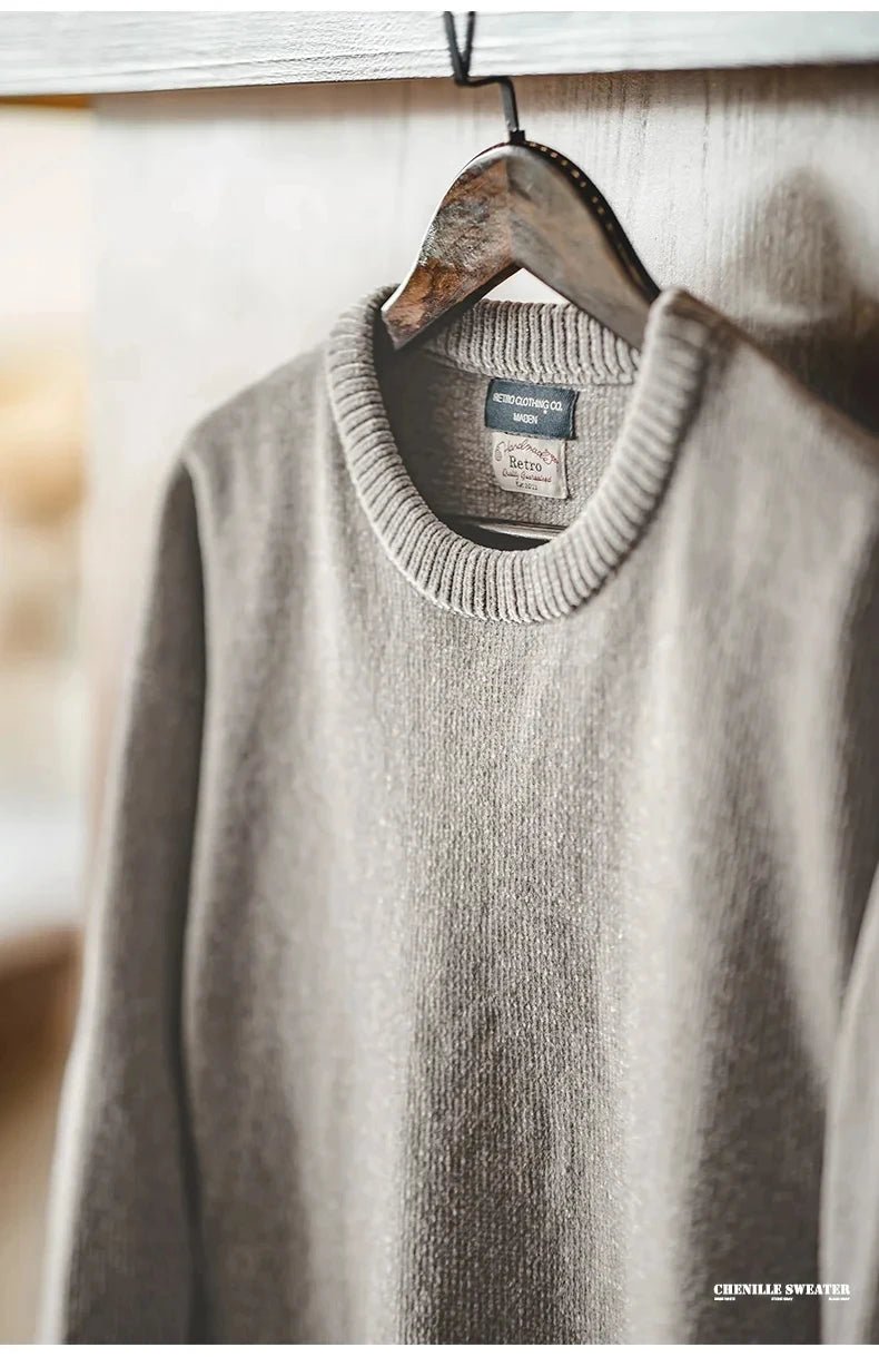 Maglione girocollo in ciniglia casual Maden per uomo Maglieria beige calda e delicata sulla pelle Autunno Inverno Maglione morbido tinta unita di base - StepByStepNow