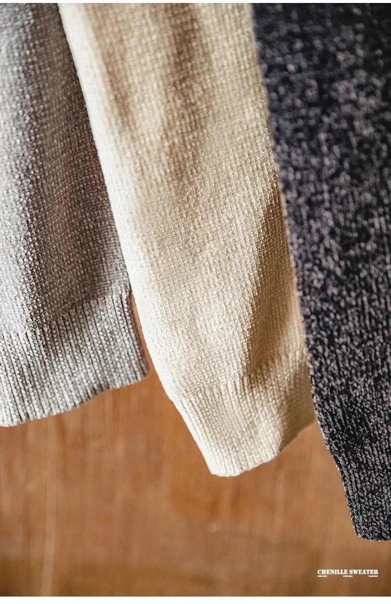 Maglione girocollo in ciniglia casual Maden per uomo Maglieria beige calda e delicata sulla pelle Autunno Inverno Maglione morbido tinta unita di base - StepByStepNow