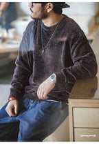 Maglione girocollo in ciniglia casual Maden per uomo Maglieria beige calda e delicata sulla pelle Autunno Inverno Maglione morbido tinta unita di base - StepByStepNow