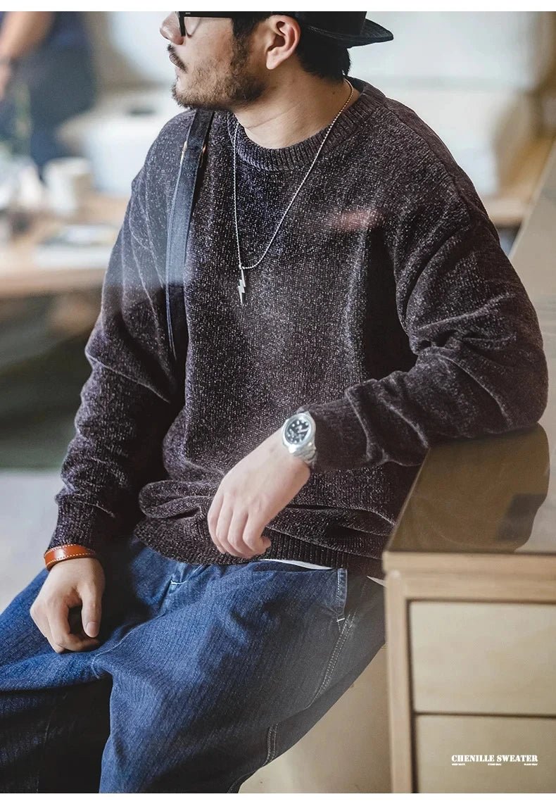 Maglione girocollo in ciniglia casual Maden per uomo Maglieria beige calda e delicata sulla pelle Autunno Inverno Maglione morbido tinta unita di base - StepByStepNow