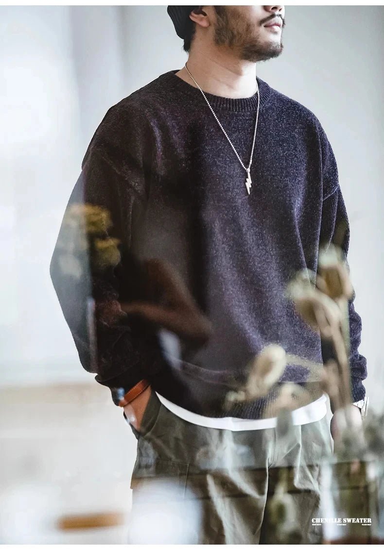 Maglione girocollo in ciniglia casual Maden per uomo Maglieria beige calda e delicata sulla pelle Autunno Inverno Maglione morbido tinta unita di base - StepByStepNow