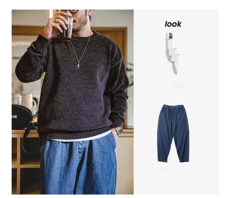 Maglione girocollo in ciniglia casual Maden per uomo Maglieria beige calda e delicata sulla pelle Autunno Inverno Maglione morbido tinta unita di base - StepByStepNow