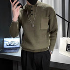 Maglione lavorato a maglia con bottoni a collo alto da uomo, modello cavo, strato base spesso caldo e slim fit, top autunno inverno - StepByStepNow