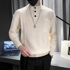 Maglione lavorato a maglia con bottoni a collo alto da uomo, modello cavo, strato base spesso caldo e slim fit, top autunno inverno - StepByStepNow