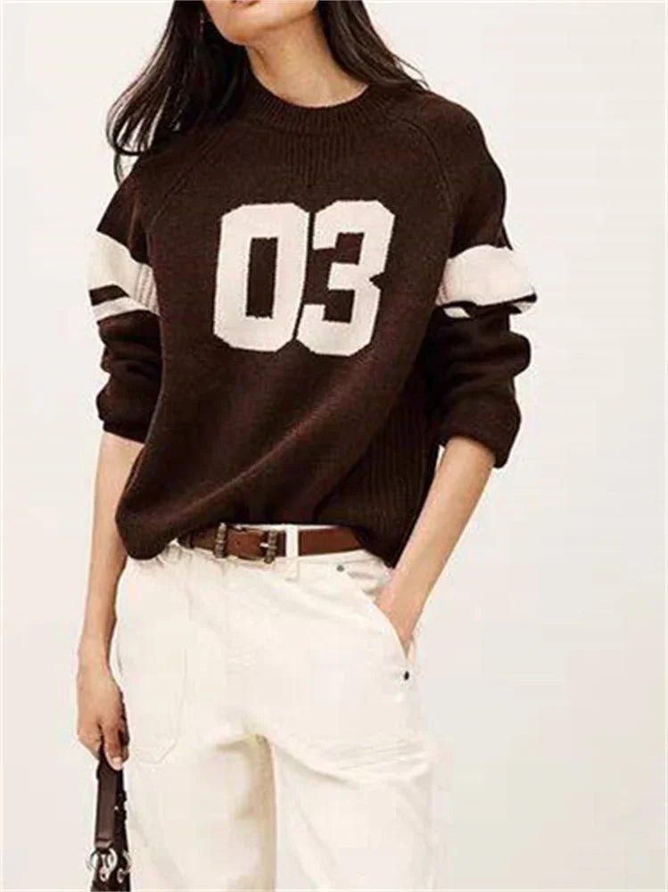 Maglione lavorato a maglia da donna con numero di colore a contrasto StepByStepNow