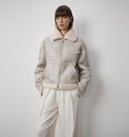 "Makino's Fun" Lapel Wool Artificial Compound Leather Short Style Shearling Jacket - StepByStep