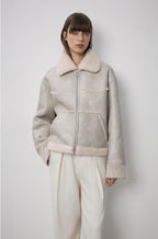 "Makino's Fun" Lapel Wool Artificial Compound Leather Short Style Shearling Jacket - StepByStep