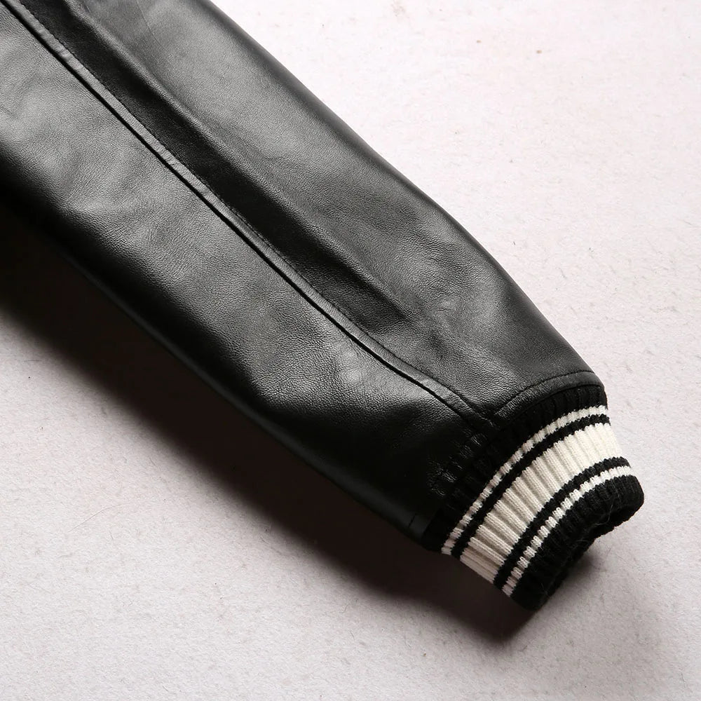 Men Hip Hop Sheep skin Varsity Jacket Embroidered Diamond Classic Casual - StepByStep