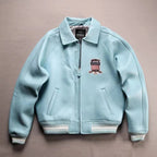 Men Hip Hop Sheep skin Varsity Jacket Embroidered Diamond Classic Casual - StepByStep