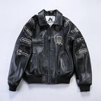 Men Hip Hop Sheep skin Varsity Jacket Embroidered Diamond Classic Casual - StepByStep