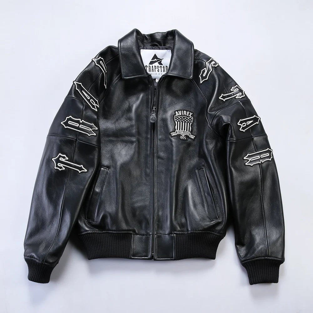Men Hip Hop Sheep skin Varsity Jacket Embroidered Diamond Classic Casual - StepByStep