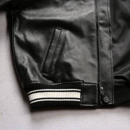 Men Hip Hop Sheep skin Varsity Jacket Embroidered Diamond Classic Casual - StepByStep