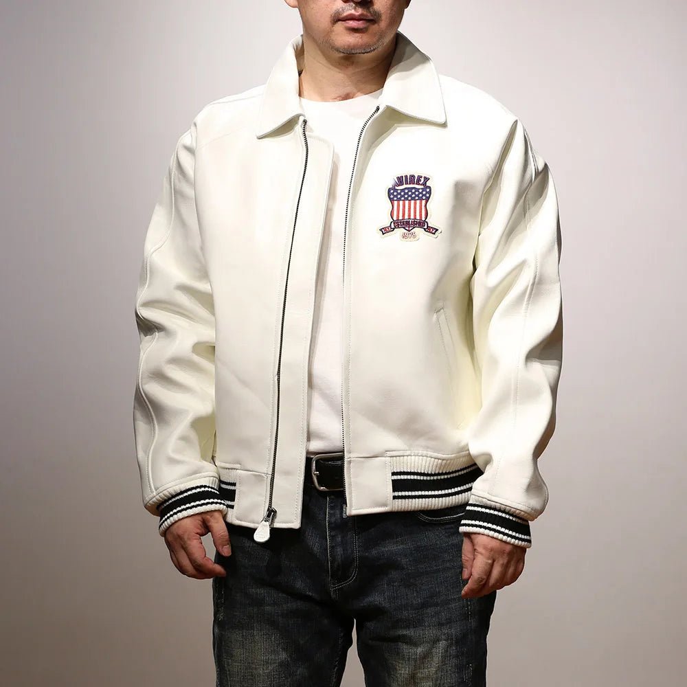 Men Hip Hop Sheep skin Varsity Jacket Embroidered Diamond Classic Casual - StepByStep