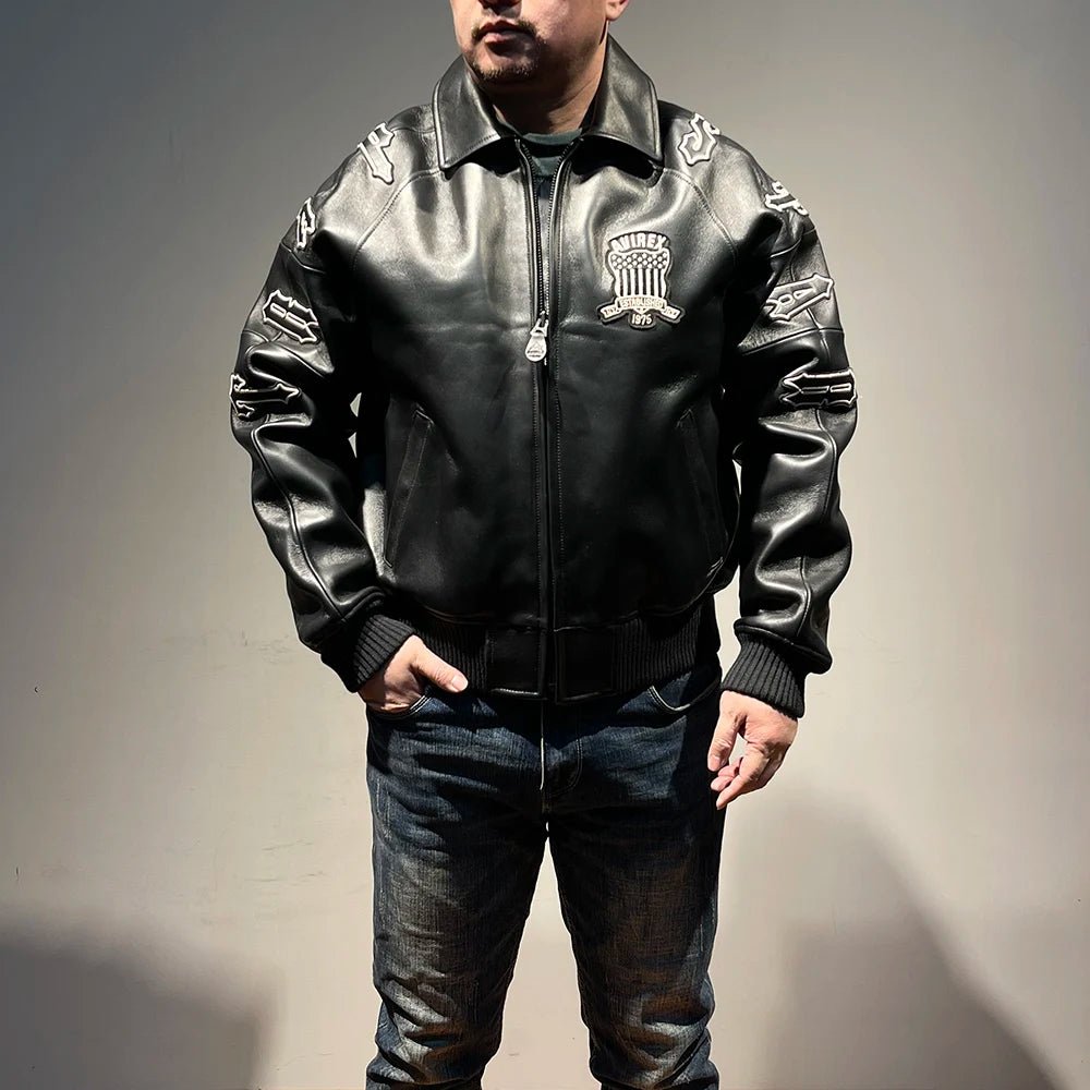 Men Hip Hop Sheep skin Varsity Jacket Embroidered Diamond Classic Casual - StepByStep