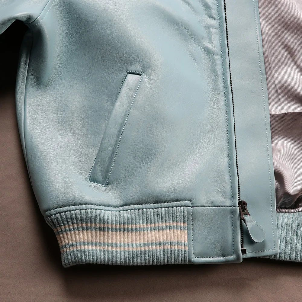 Men Hip Hop Sheep skin Varsity Jacket Embroidered Diamond Classic Casual - StepByStep