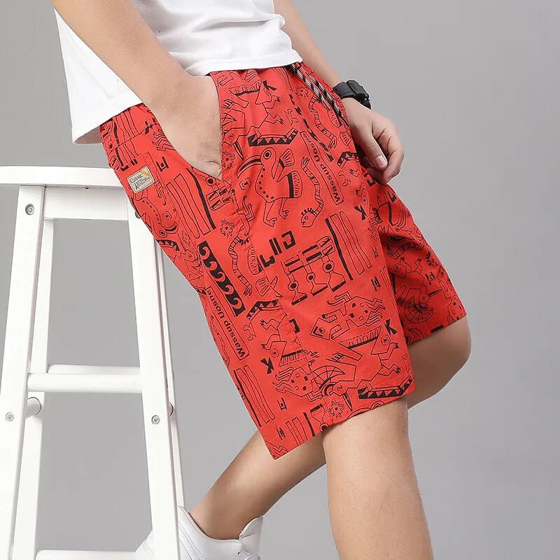 Mens 100% Cotton Shorts Elastic Waist Casual Shorts Printed Beach Shorts Relaxed Fit Running Shorts Cotton Sweat Shorts - StepByStepNow