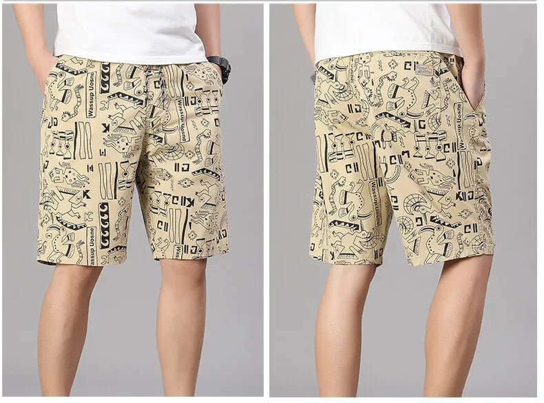 Mens 100% Cotton Shorts Elastic Waist Casual Shorts Printed Beach Shorts Relaxed Fit Running Shorts Cotton Sweat Shorts - StepByStepNow