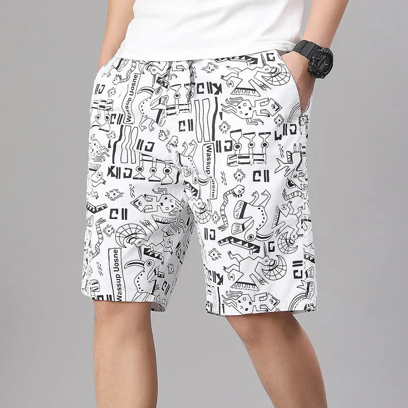 Mens 100% Cotton Shorts Elastic Waist Casual Shorts Printed Beach Shorts Relaxed Fit Running Shorts Cotton Sweat Shorts - StepByStepNow
