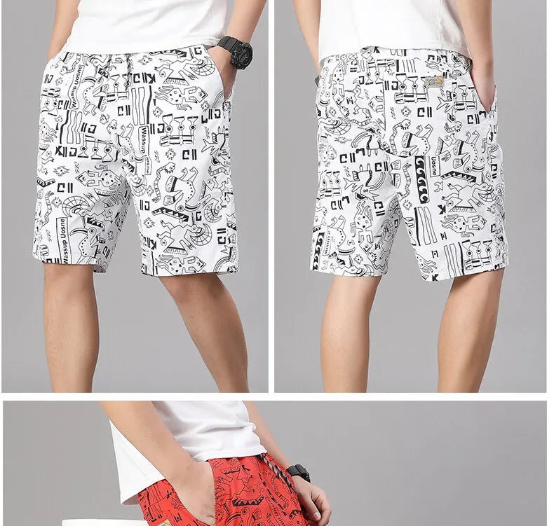 Mens 100% Cotton Shorts Elastic Waist Casual Shorts Printed Beach Shorts Relaxed Fit Running Shorts Cotton Sweat Shorts - StepByStepNow