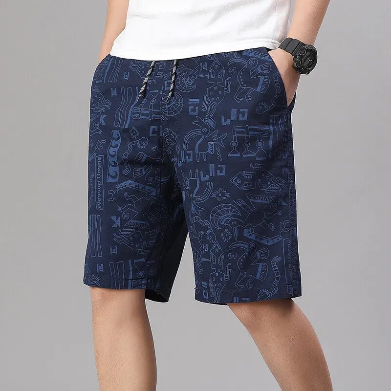 Mens 100% Cotton Shorts Elastic Waist Casual Shorts Printed Beach Shorts Relaxed Fit Running Shorts Cotton Sweat Shorts - StepByStepNow