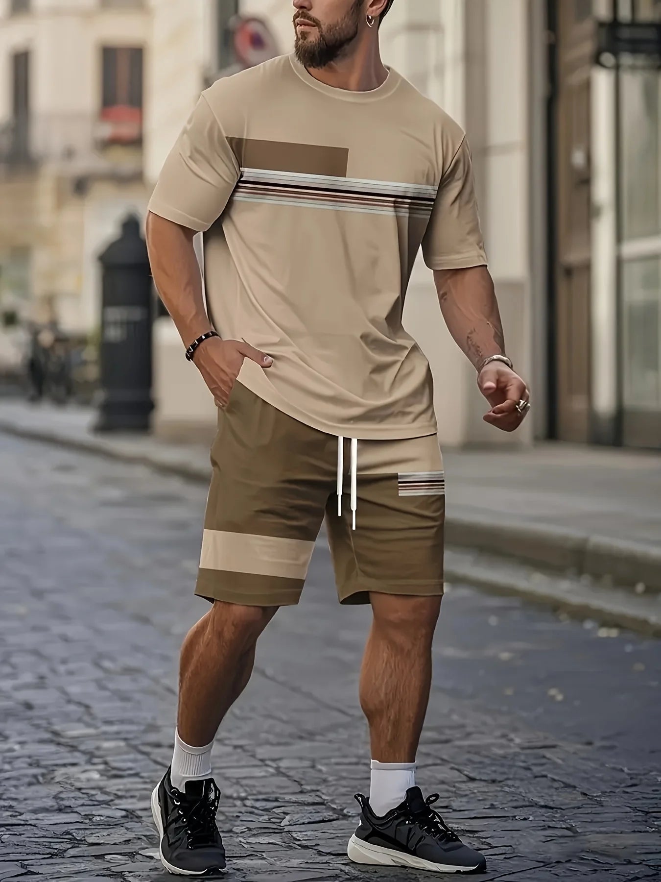 Men's 3D Printed Short - Sleeve Suit - Breathable Outdoor Streetwear Casual Set | StepbyStepNow - StepByStepNow