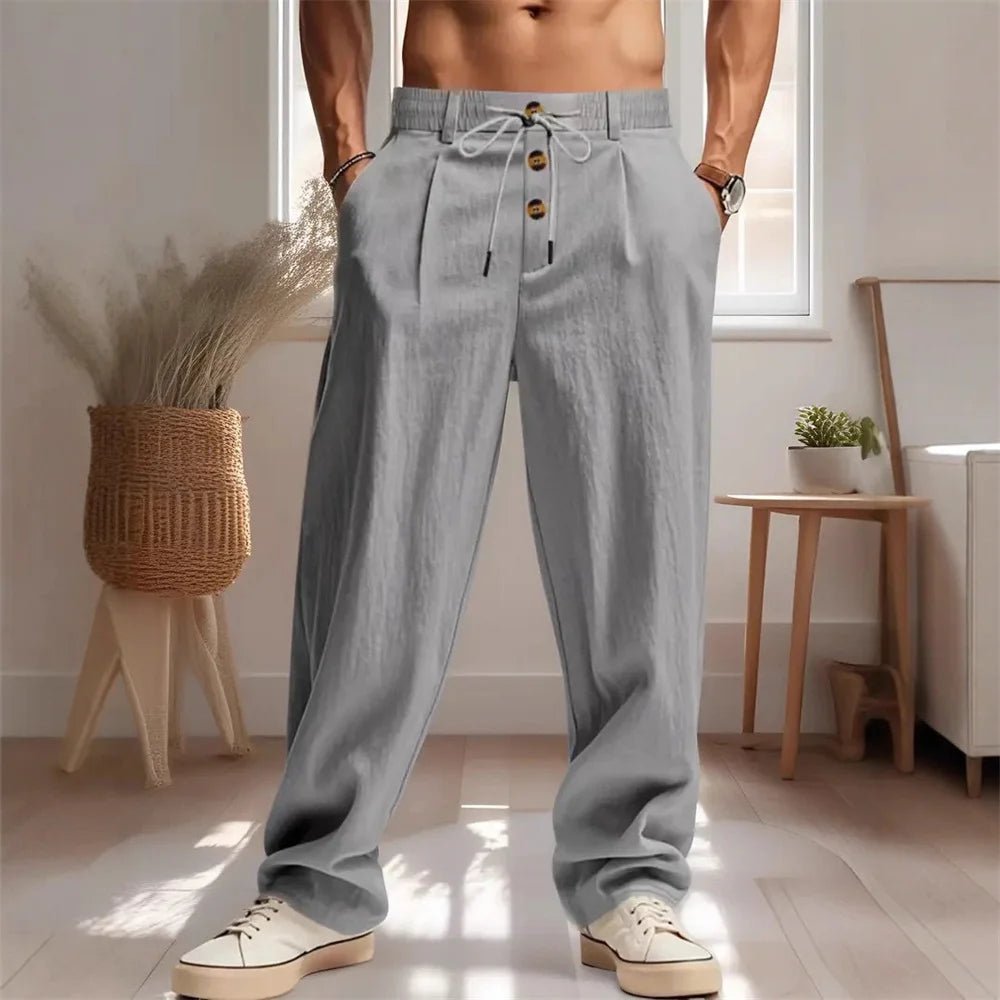Men's Breathable Cotton - Linen Trousers - Loose Straight Leg Beach &amp; Street Pants | StepbyStepNow - StepByStepNow