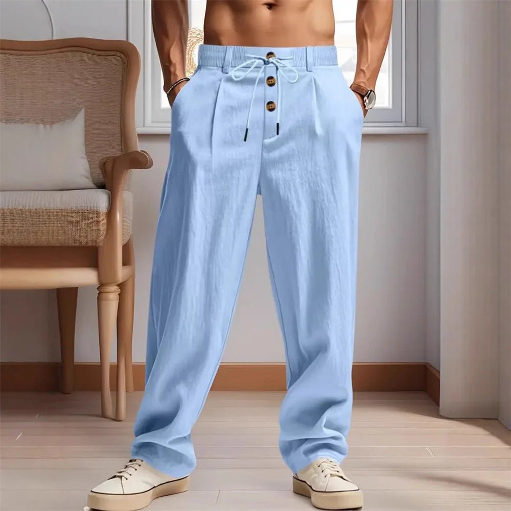 Men's Breathable Cotton - Linen Trousers - Loose Straight Leg Beach &amp; Street Pants | StepbyStepNow - StepByStepNow