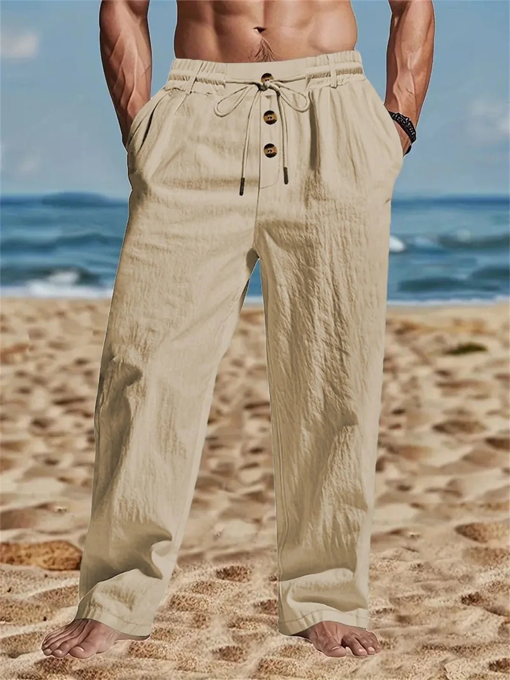Men's Breathable Cotton - Linen Trousers - Loose Straight Leg Beach &amp; Street Pants | StepbyStepNow - StepByStepNow