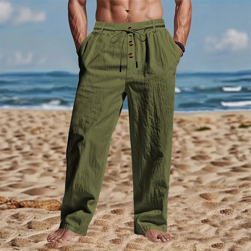 Men's Breathable Cotton - Linen Trousers - Loose Straight Leg Beach &amp; Street Pants | StepbyStepNow - StepByStepNow