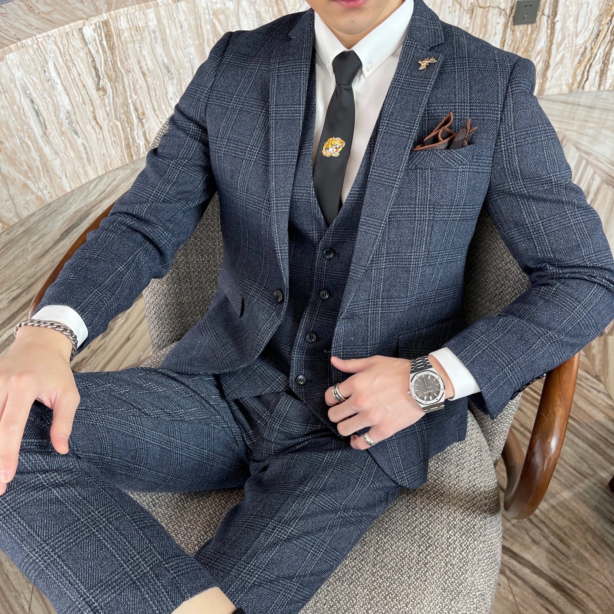 Men's British - Korean Plaid 3 - Piece Suit - Slim Fit Business Set - StepByStepNow