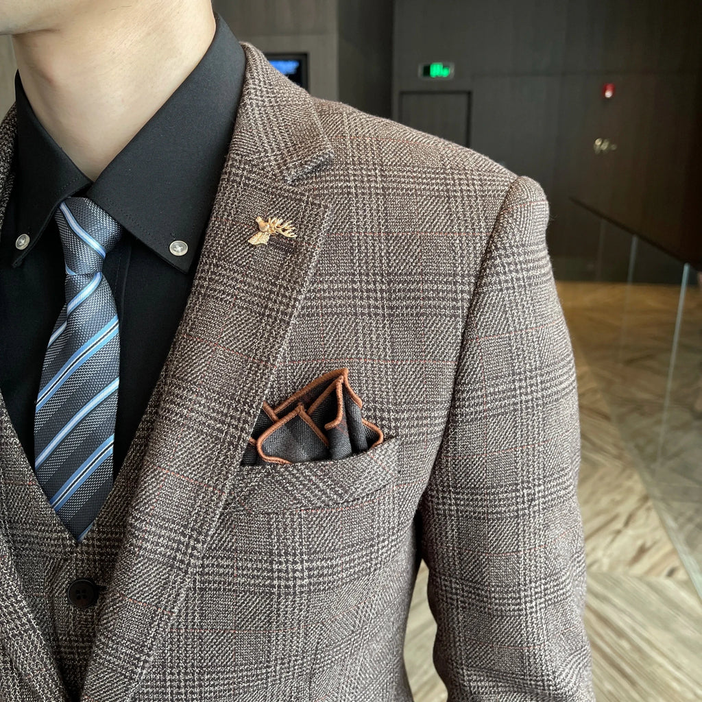 Men's British - Korean Plaid 3 - Piece Suit - Slim Fit Business Set - StepByStepNow