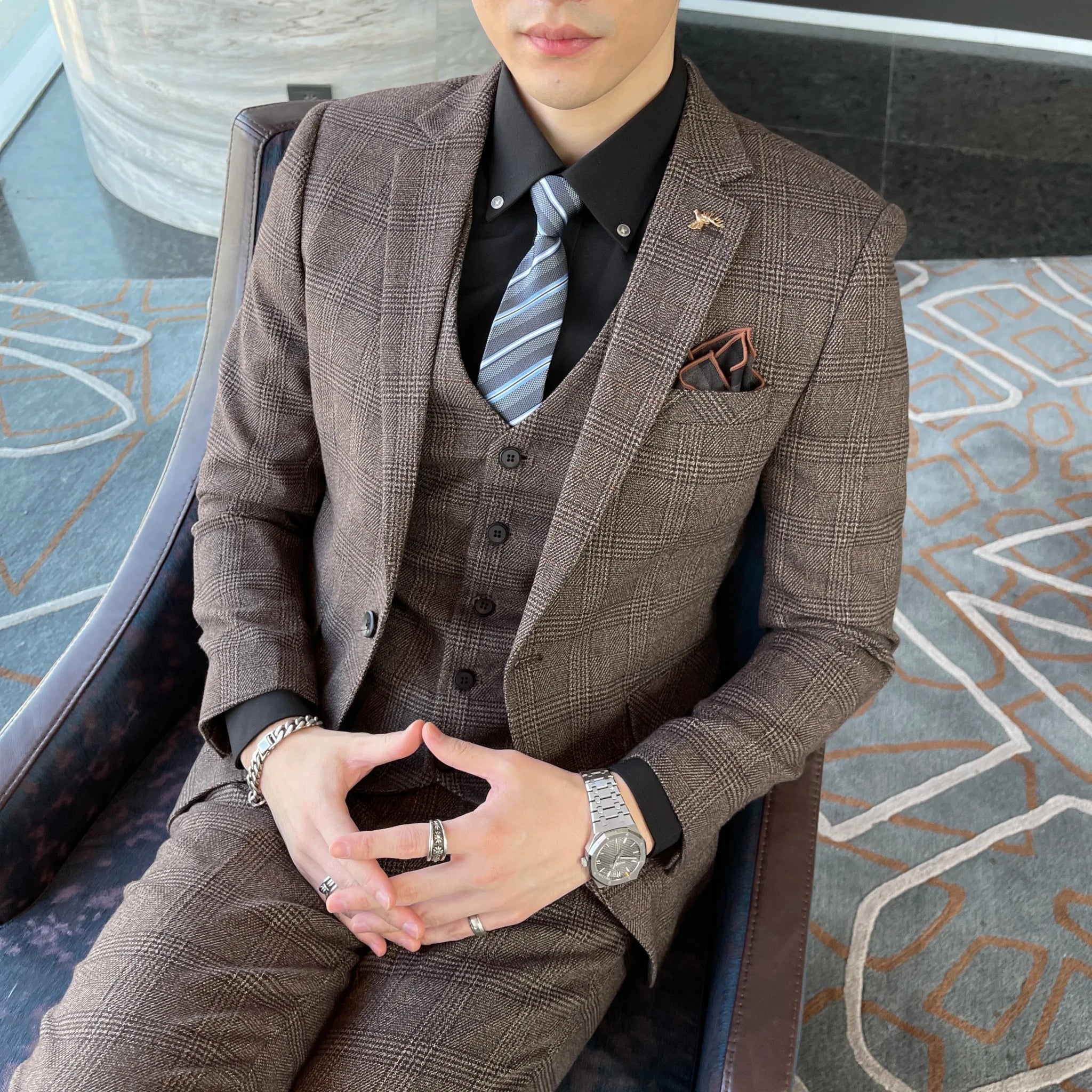Men's British - Korean Plaid 3 - Piece Suit - Slim Fit Business Set - StepByStepNow