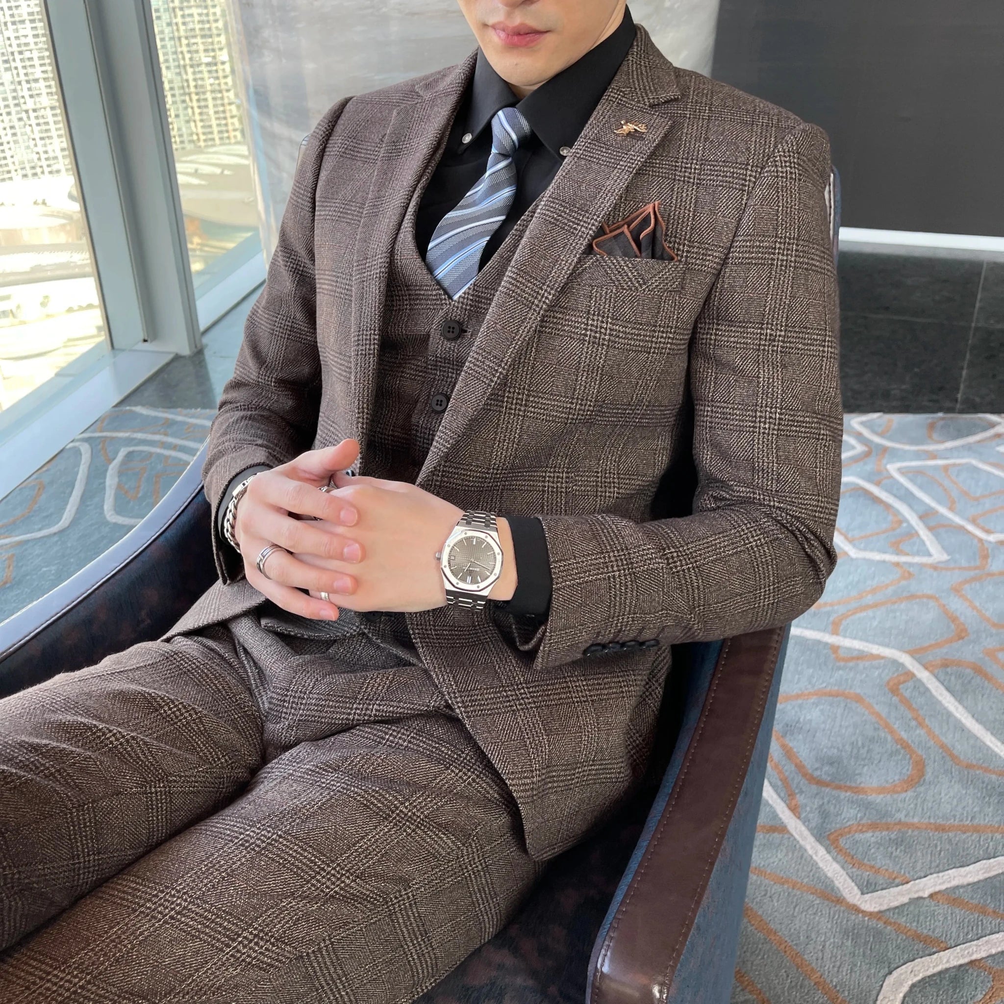 Men's British - Korean Plaid 3 - Piece Suit - Slim Fit Business Set - StepByStepNow