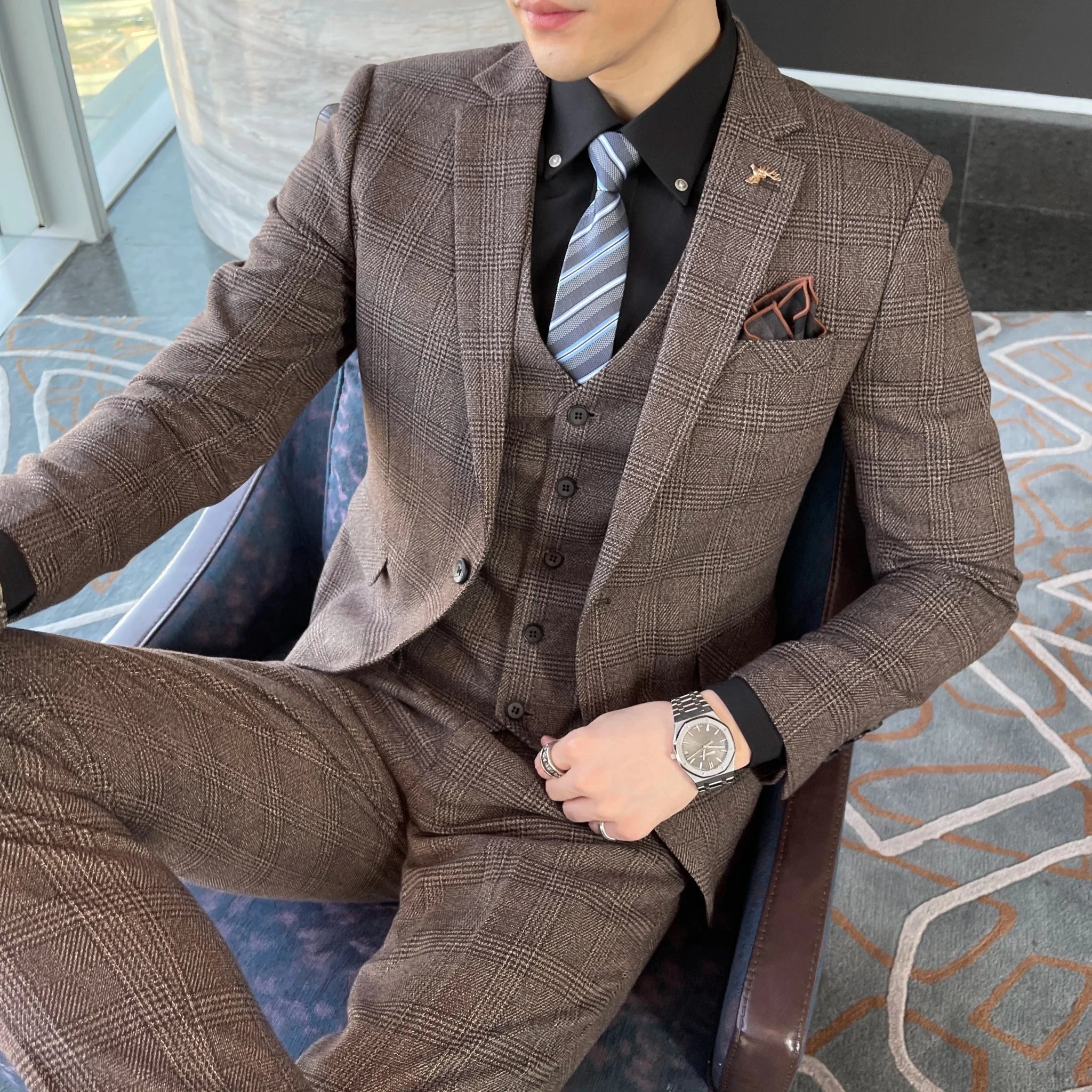 Men's British - Korean Plaid 3 - Piece Suit - Slim Fit Business Set - StepByStepNow