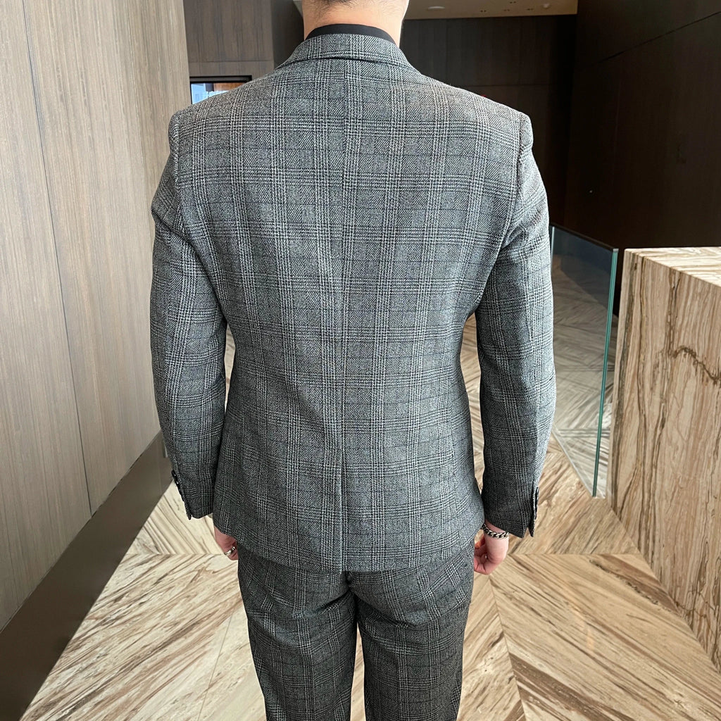 Men's British - Korean Plaid 3 - Piece Suit - Slim Fit Business Set - StepByStepNow