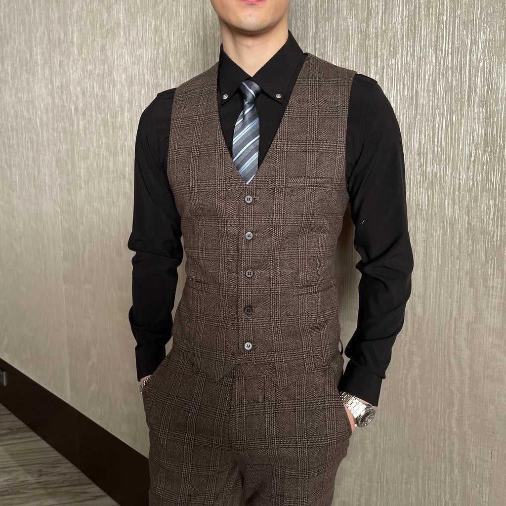 Men's British - Korean Plaid 3 - Piece Suit - Slim Fit Business Set - StepByStepNow