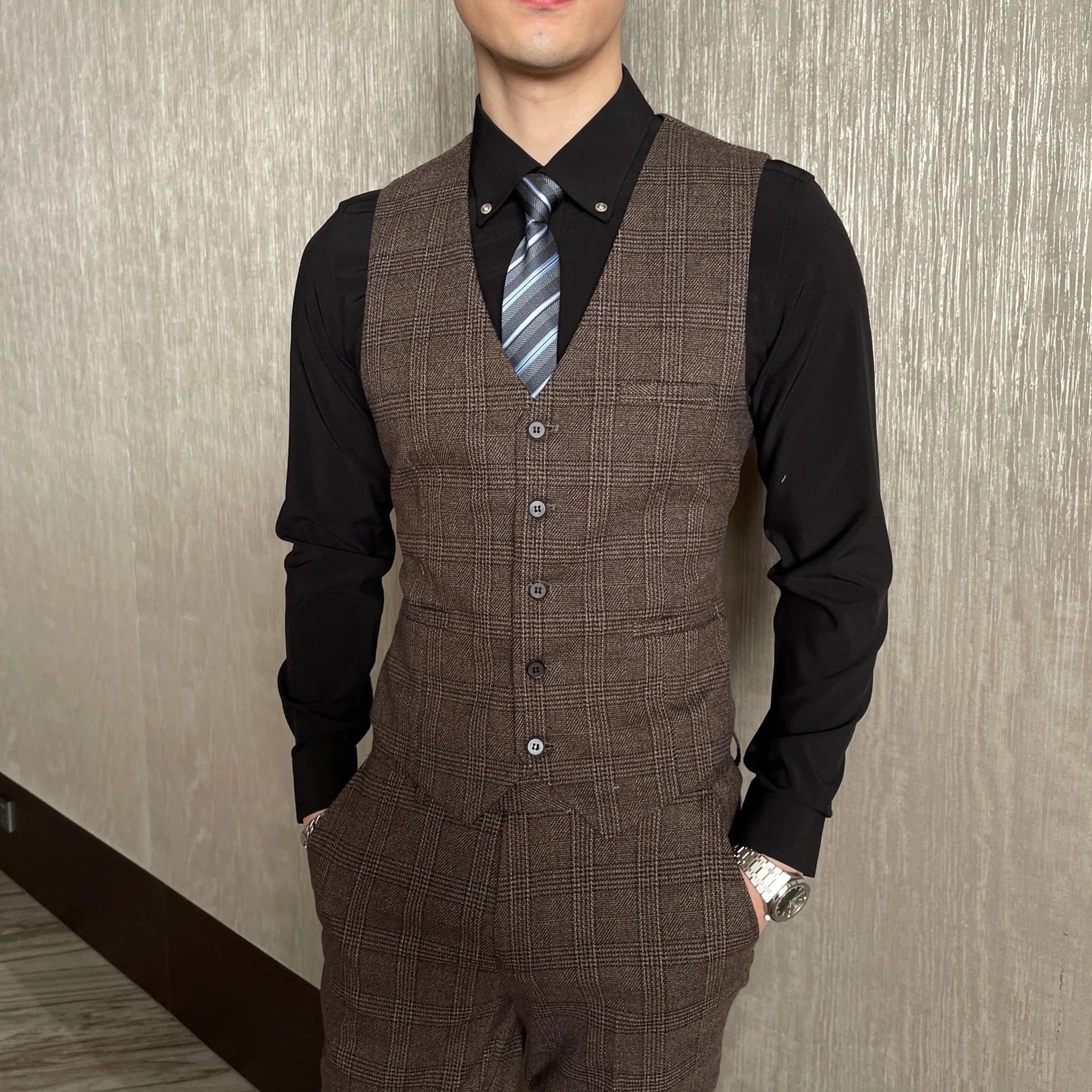 Men's British - Korean Plaid 3 - Piece Suit - Slim Fit Business Set - StepByStepNow