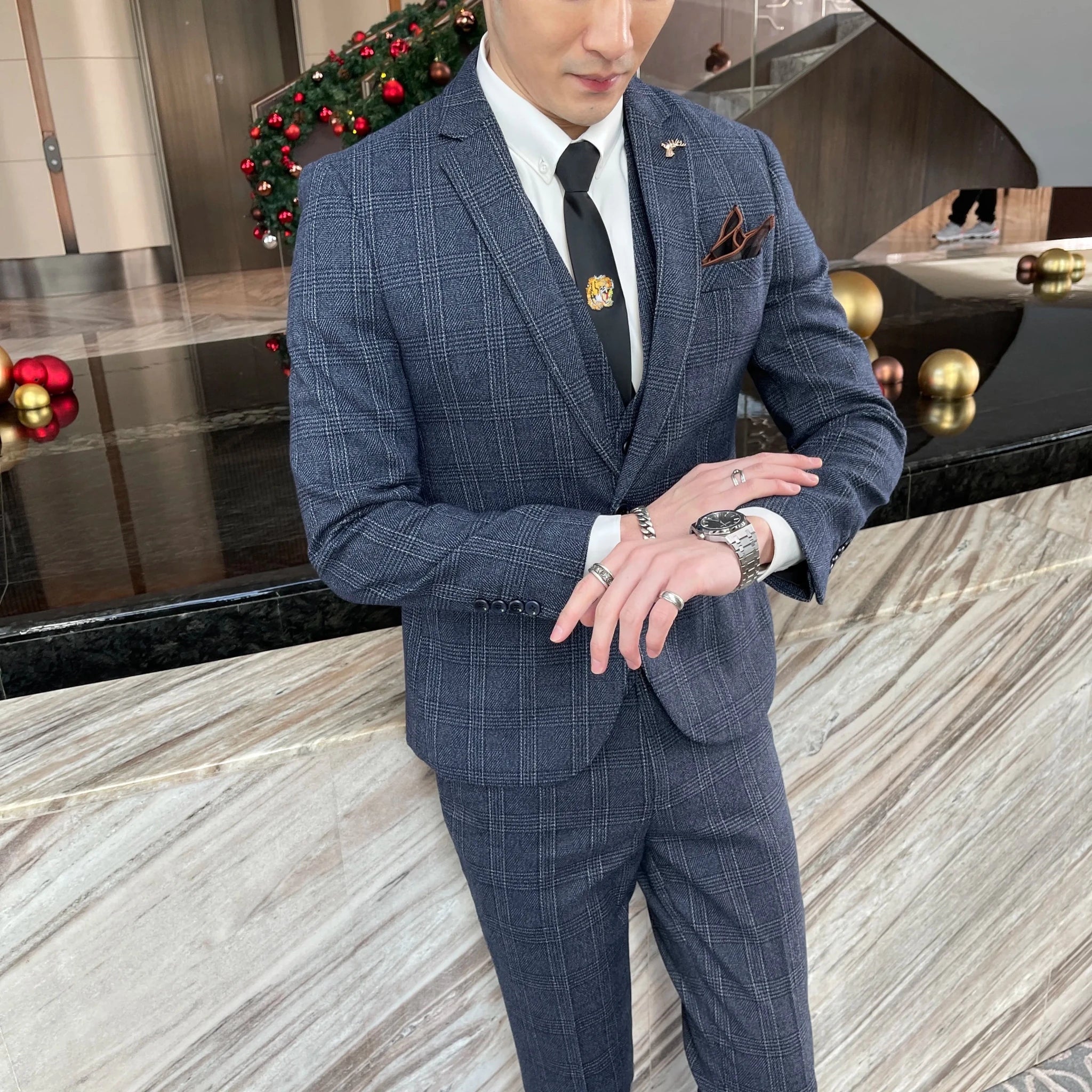 Men's British - Korean Plaid 3 - Piece Suit - Slim Fit Business Set - StepByStepNow
