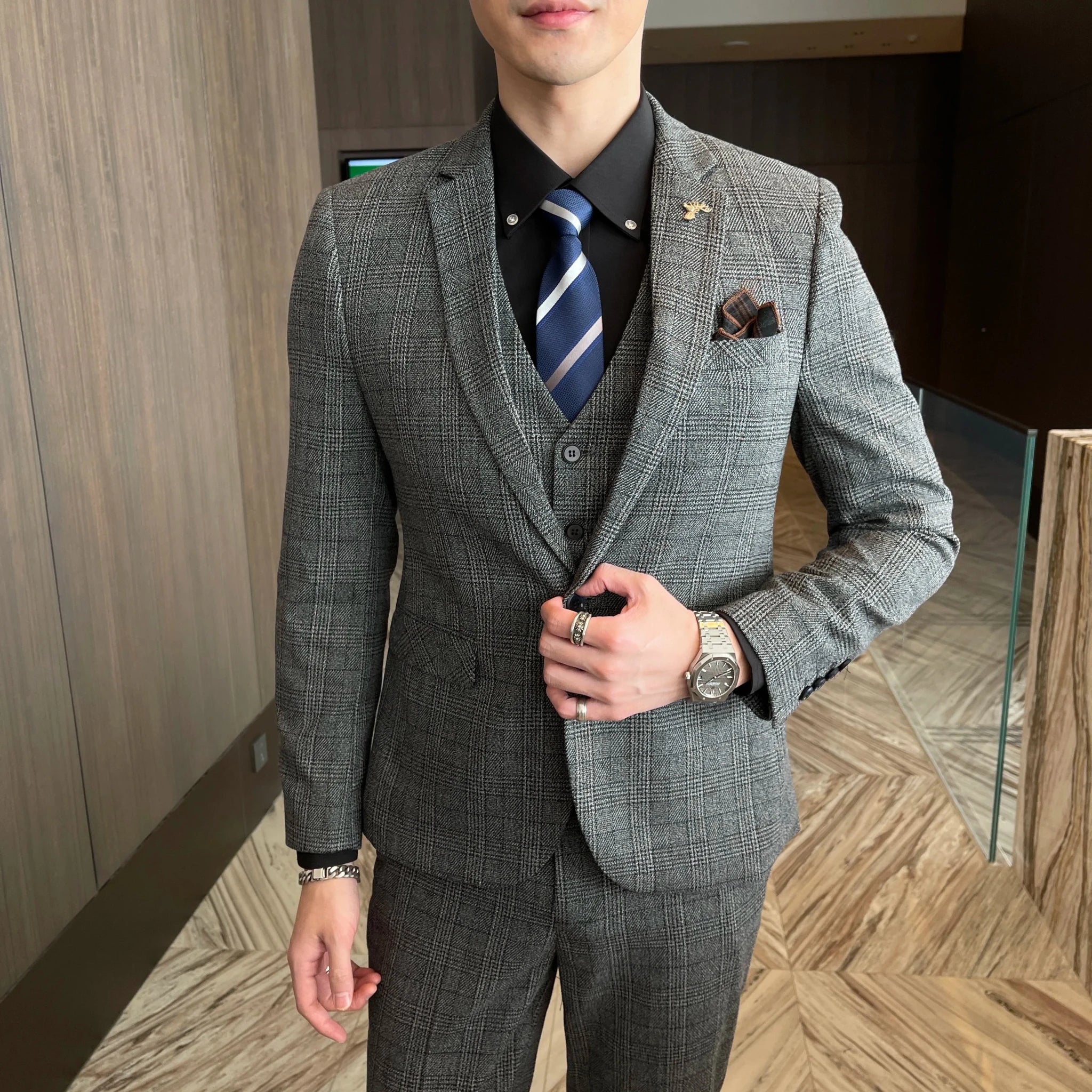 Men's British - Korean Plaid 3 - Piece Suit - Slim Fit Business Set - StepByStepNow