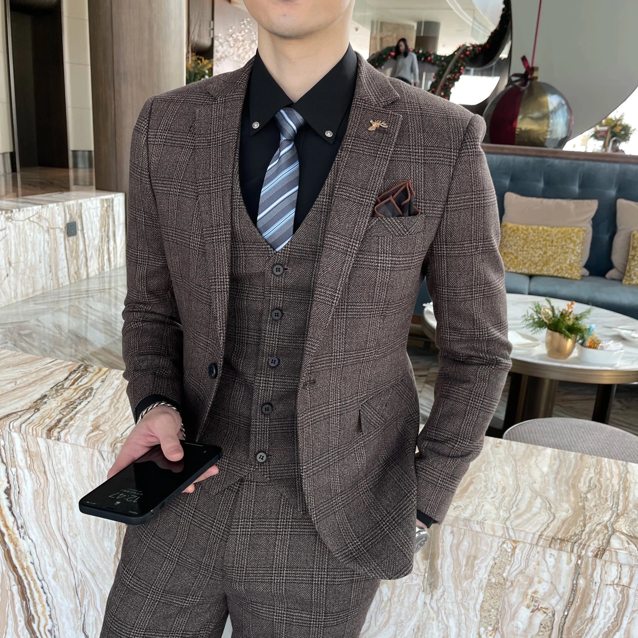 Men's British - Korean Plaid 3 - Piece Suit - Slim Fit Business Set - StepByStepNow