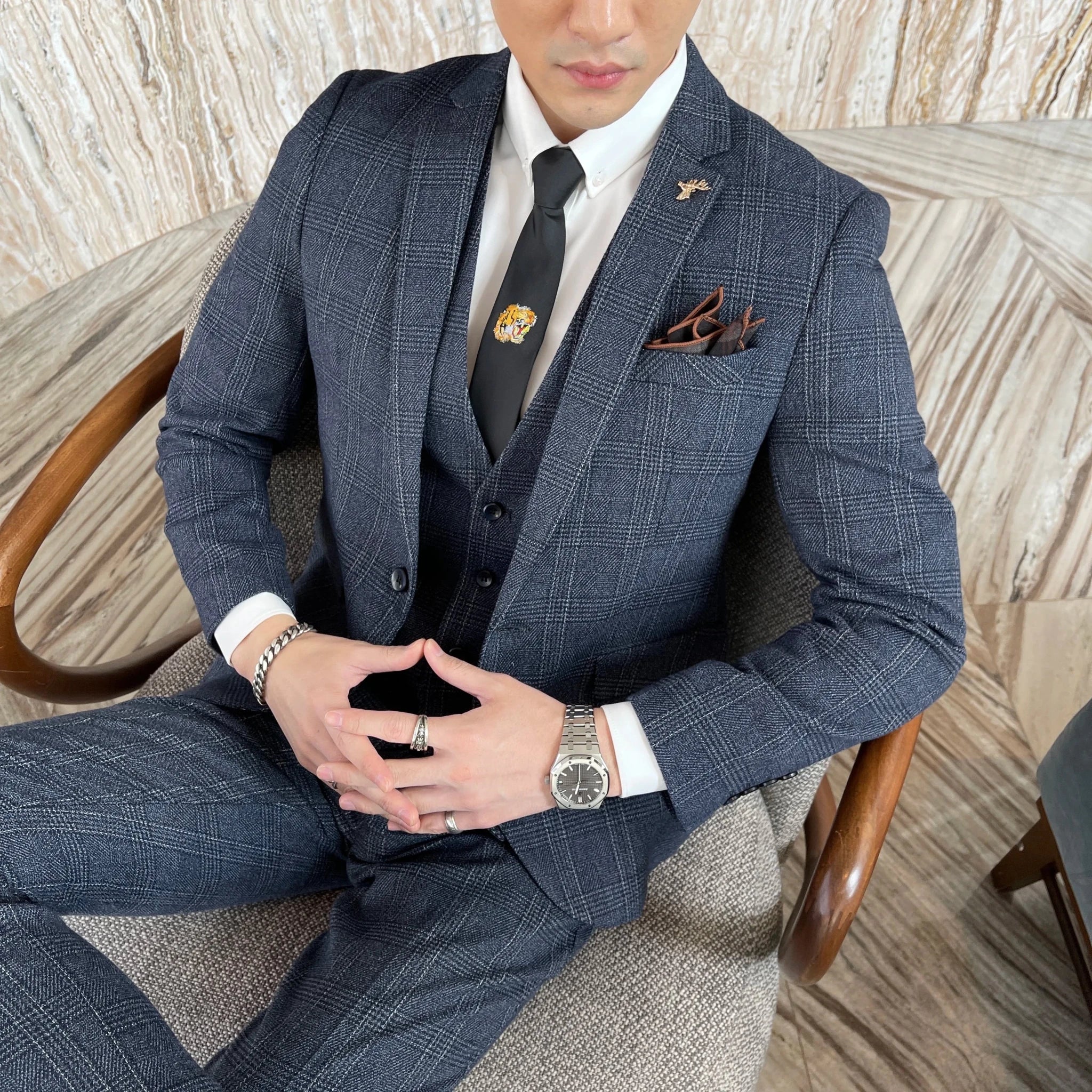 Men's British - Korean Plaid 3 - Piece Suit - Slim Fit Business Set - StepByStepNow