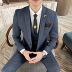 Men's British - Korean Plaid 3 - Piece Suit - Slim Fit Business Set - StepByStepNow