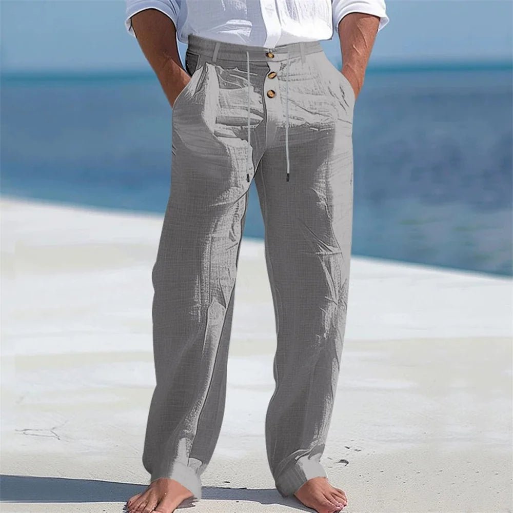 Men's Casual Cotton Straight Leg Pants - Drawstring Daily Trousers - StepByStepNow
