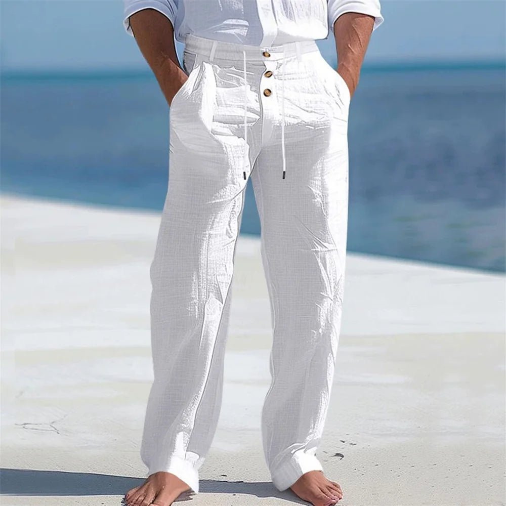 Men's Casual Cotton Straight Leg Pants - Drawstring Daily Trousers - StepByStepNow