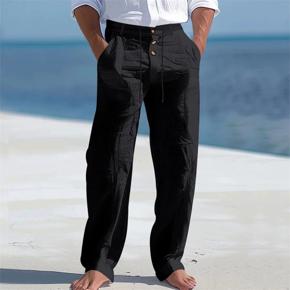 Men's Casual Cotton Straight Leg Pants - Drawstring Daily Trousers - StepByStepNow