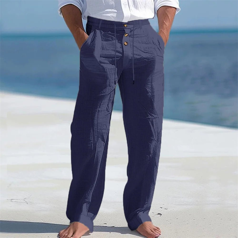 Men's Casual Cotton Straight Leg Pants - Drawstring Daily Trousers - StepByStepNow
