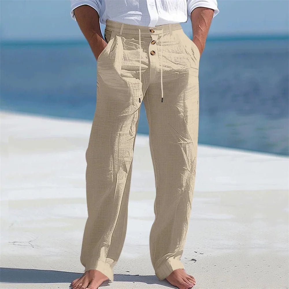 Men's Casual Cotton Straight Leg Pants - Drawstring Daily Trousers - StepByStepNow